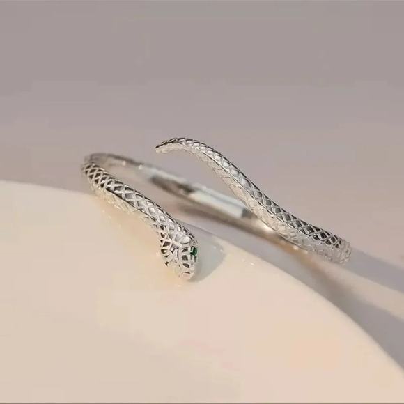 Serpenti Snake Silver Waterproof Green Eyes Cuff Bracelet - Picture 6 of 14